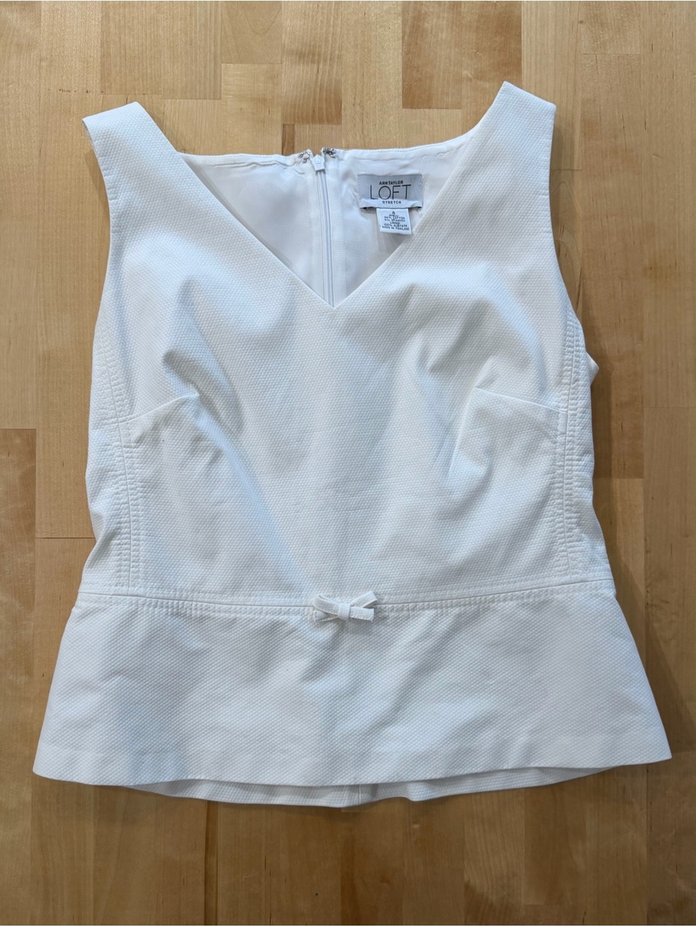LOFT White V-Neck Sleeveless Peplum Top with Bow